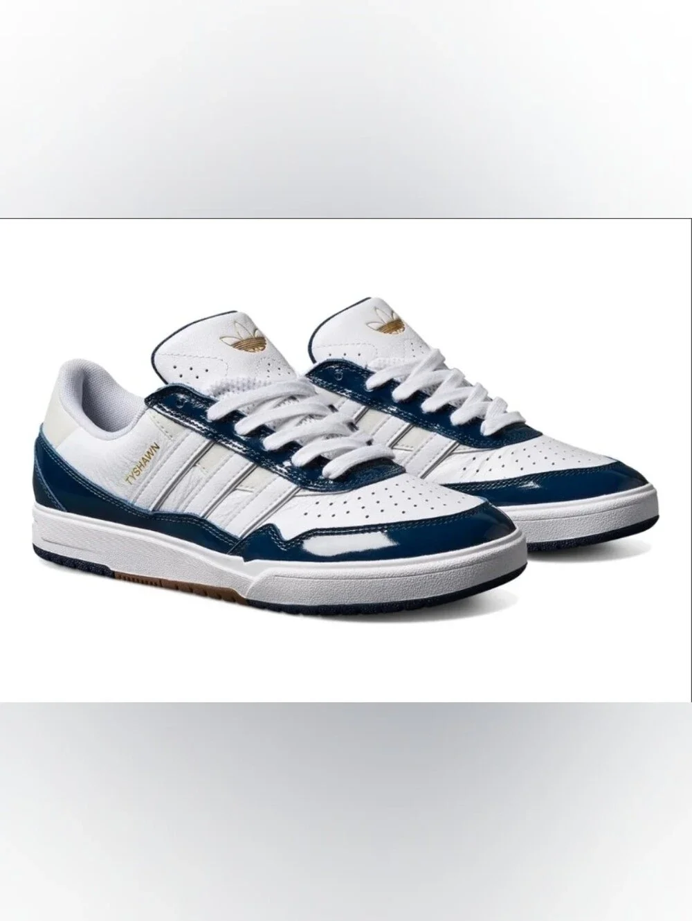NWOB adidas Mens Tyshawn II Leather Casual Sneakers Navy White US 13